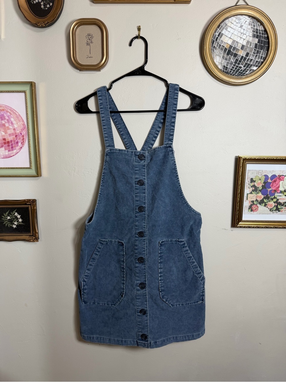 American Eagle Outfitters Blue Denim Button-Front Pinafore Mini Dress